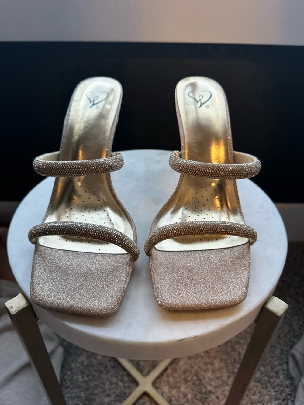 Windsor Gold Glitter Double-Strap Slide Heels